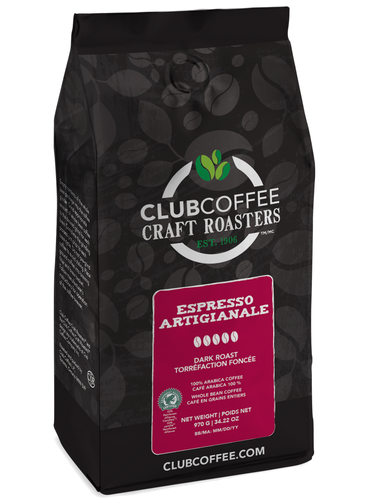 Craft Roasters Espresso Artigianale Whole Bean Bag Club Coffee